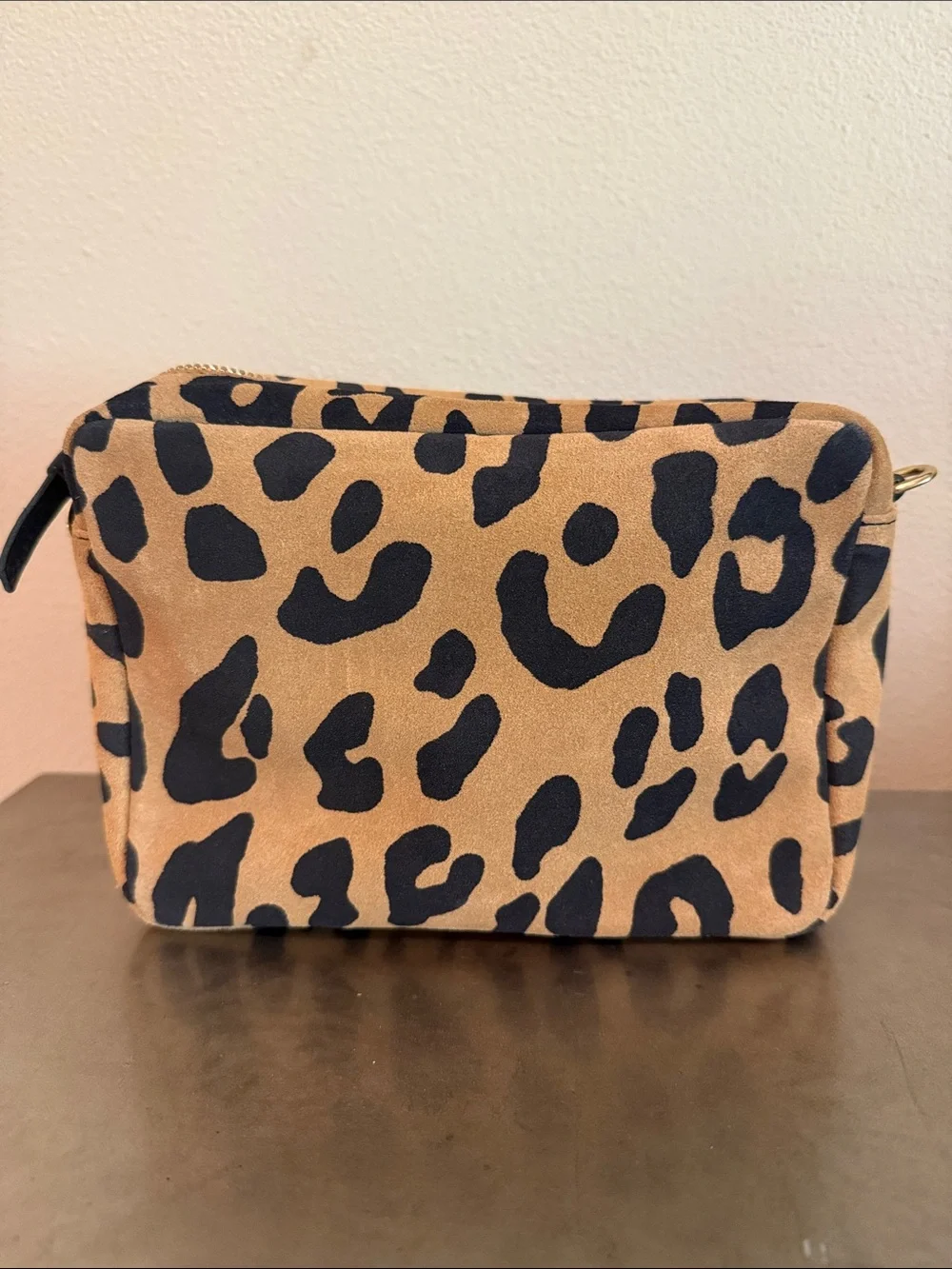 Clare V Leopard Print Suede Cosmetic Pouch - Tan & Black